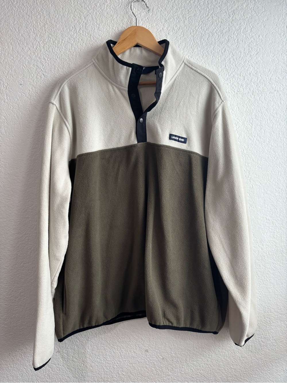 Lands End Mens Olive Cream Zip Pullover Fleece XXL